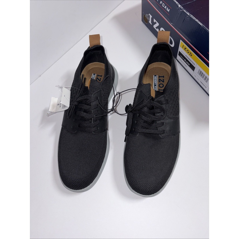 IZOD Men's Bannister Lace Up Memory Foam Slip On Sneaker Black - Size US 8 NEW